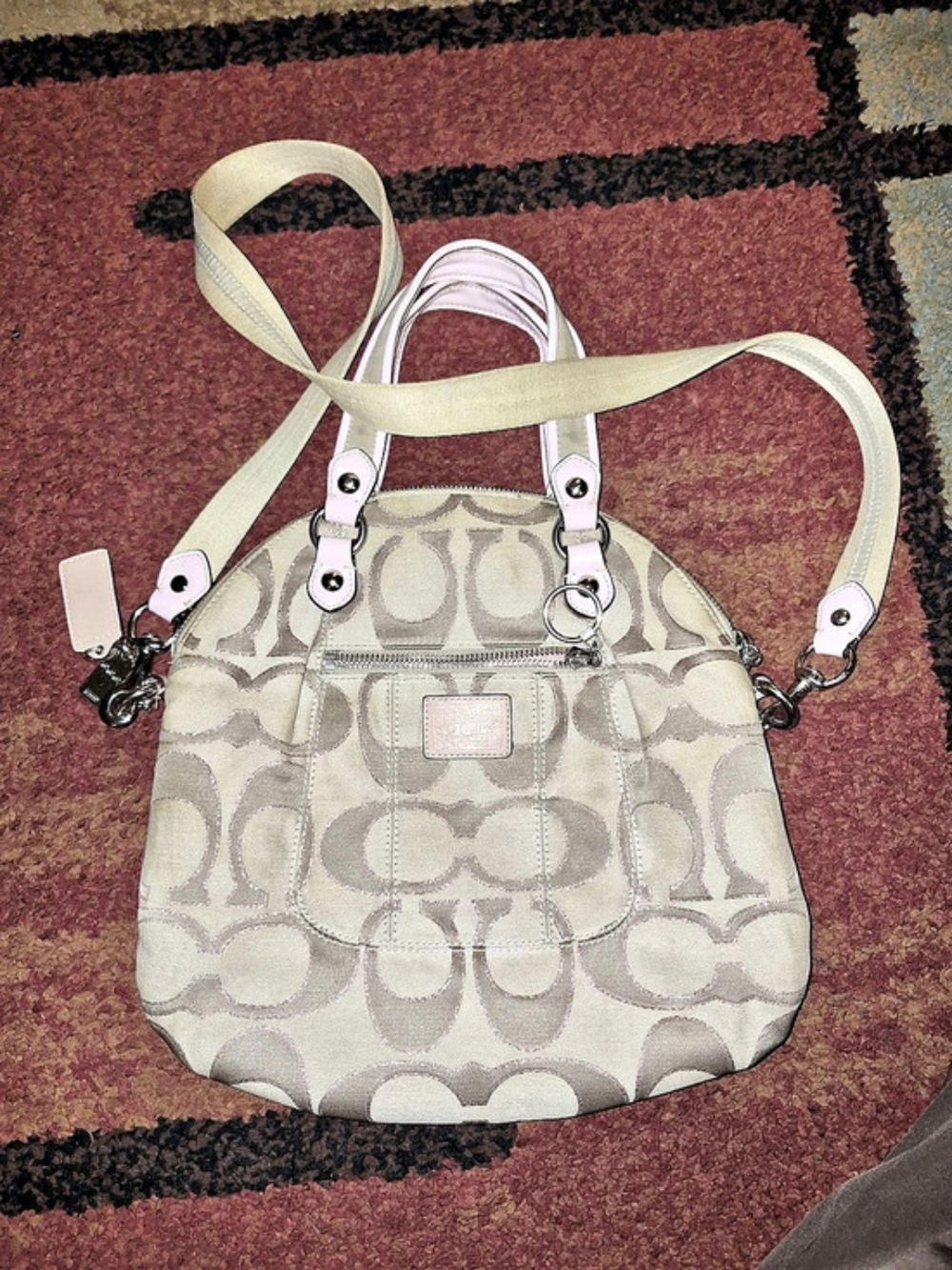 Coach Poppy Metallic Signature Satchel Bag Y2k Brown & Pink